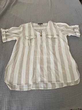 Ellen Tracy Beige & Cream Striped Top